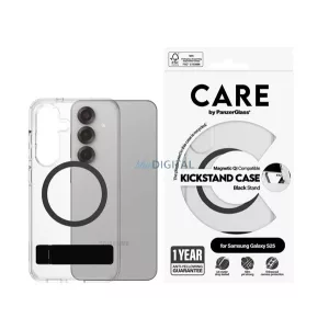 HUSĂ! - PANZERGLASS CARE KICKSTAND CASE silicon telefon protector (rezistent la șocuri, aparat de fotografiat protector, magnetic, wireless, kickstand) BLACK Samsung Galaxy S25 (SM-S931)