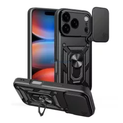   HUSĂ! - Defender Silicone Phone Protector (rezistent la șocuri, inel de prindere, protector de cameră) BLACK Apple iPhone 17 Pro Max