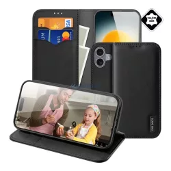   HUSĂ! - DUX DUCIS HIVO Caz Standing, piele naturală (FLIP, deschidere laterală, desktop, buzunar pentru carduri, RFID) BLACK Apple iPhone 17