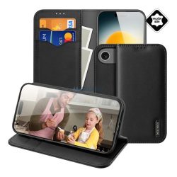   HUSĂ! - DUX DUCIS HIVO Case Standing, piele naturală (FLIP, deschidere laterală, desktop, buzunar pentru carduri, RFID) BLACK Apple iPhone 17 Air