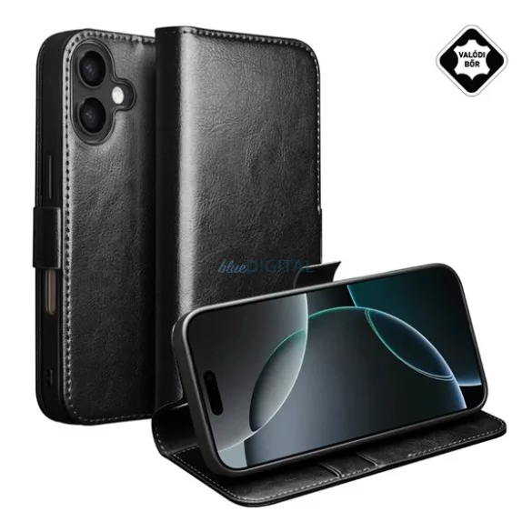 HUSĂ! - QIALINO Case Standing, piele naturală (FLIP, deschidere laterală, desktop) BLACK Apple iPhone 17