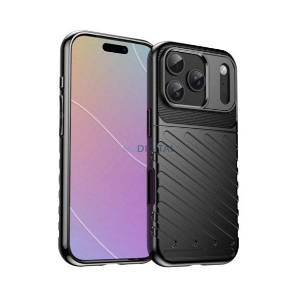 HUSĂ! - Silicon protector de telefon (rezistent la impact, cu dungi, model convex) BLACK Apple iPhone 17 Pro Max