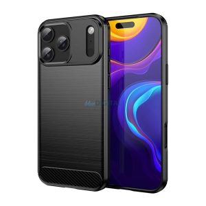 HUSĂ! - Silicon protector de telefon (rezistent la impact, bubble heel, periat, model de carbon) BLACK Apple iPhone 17 Pro Max