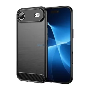 HUSĂ! - Silicon protector de telefon (rezistent la impact, bubble heel, periat, model de carbon) BLACK Apple iPhone 17 Air