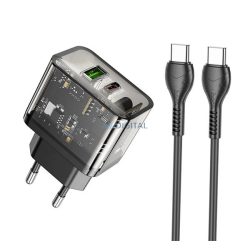   HOCO N34 încărcător de rețea USB + priză Type-C (20W, încărcător rapid PD 3.0 + cablu Type-C) TRANSFER