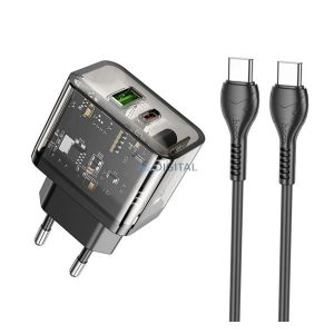 HOCO N34 încărcător de rețea USB + priză Type-C (20W, încărcător rapid PD 3.0 + cablu Type-C) TRANSFER