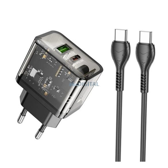 HOCO N34 încărcător de rețea USB + priză Type-C (20W, încărcător rapid PD 3.0 + cablu Type-C) TRANSFER