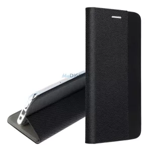 HUSĂ! - Case Standing, efect de piele (FLIP, deschidere laterală, desktop, model textil) BLACK Xiaomi Redmi 15C 4G
