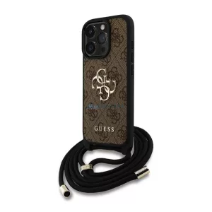 HUSĂ! - GUESS PU 4G METAL LOGO CROSSBODY STRAP plastic protector de telefon (rezistent la șocuri, efect de piele spate + curea de umăr) BARNA Apple iPhone 15 Pro