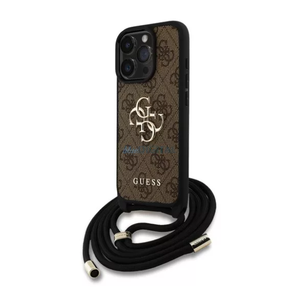 HUSĂ! - GUESS PU 4G METAL LOGO CROSSBODY STRAP plastic protector de telefon (rezistent la șocuri, efect de piele spate + curea de umăr) BARNA Apple iPhone 15 Pro