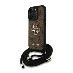   HUSĂ! - GUESS PU 4G METAL LOGO CROSSBODY STRAP plastic protector de telefon (rezistent la șocuri, efect de piele spate + curea de umăr) BARNA Apple iPhone 16 Pro Max