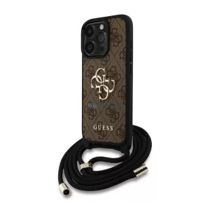HUSĂ! - GUESS PU 4G METAL LOGO CROSSBODY STRAP plastic protector de telefon (rezistent la șocuri, efect de piele spate + curea de umăr) BARNA Apple iPhone 16 Pro