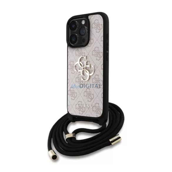 HUSĂ! - GUESS PU 4G METAL LOGO CROSSBODY STRAP plastic protector de telefon (rezistent la șocuri, efect de piele spate + curea de umăr) BRONZE Apple iPhone 15 Pro