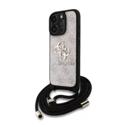  HUSĂ! - GUESS PU 4G METAL LOGO CROSSBODY STRAP plastic protector de telefon (rezistent la șocuri, efect de piele spate + curea de umăr) BRONZE Apple iPhone 16 Pro