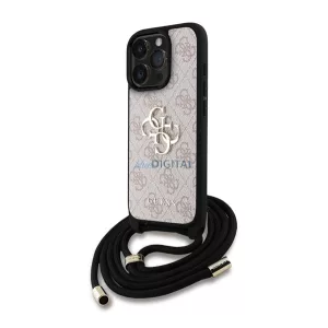 HUSĂ! - GUESS PU 4G METAL LOGO CROSSBODY STRAP plastic protector de telefon (rezistent la șocuri, efect de piele spate + curea de umăr) BRONZE Apple iPhone 16 Pro