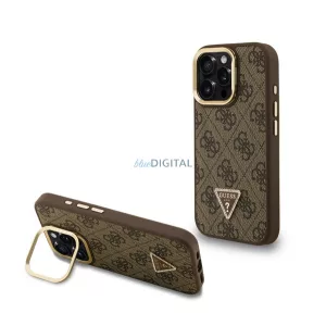 HUSĂ! - GUESS PU 4G STRASS TRIANGLE LOGO STAND plastic protector de telefon (rezistent la șocuri, efect de piele spate, kickstand) BARNA Apple iPhone 15 Pro