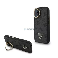   HUSĂ! - GUESS PU 4G STRASS TRIANGLE LOGO STAND plastic protector de telefon (rezistent la șocuri, efect de piele spate, kickstand) BLACK Apple iPhone 16