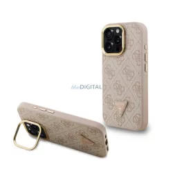   HUSĂ! - GUESS PU 4G STRASS TRIANGLE LOGO STAND plastic protector de telefon (rezistent la șocuri, efect de piele spate, kickstand) ROSS CHINA Apple iPhone 16 Pro