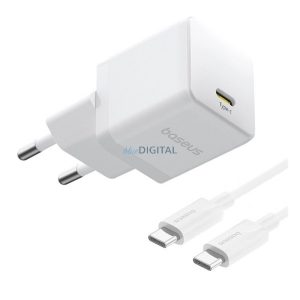 BASEUS PALM 1C încărcător de rețea cu priză Type-C (20W, încărcător rapid PD 3.0 + cablu Type-C) ALB