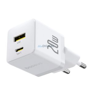 BASEUS PALM încărcător de rețea USB+Type-C (20W, încărcător rapid PD 3.0) ALB