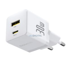   BASEUS PALM încărcător de rețea USB+Type-C (30W, încărcător rapid PD 3.0) ALB