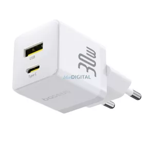 BASEUS PALM încărcător de rețea USB+Type-C (30W, încărcător rapid PD 3.0) ALB