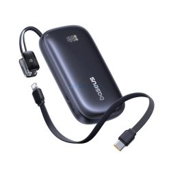   BASEUS Încărcător de urgență Type-C + fulger + priză USB (10000mAh, 22.5W, încărcător rapid PD, afișaj LED + cablu Type-C) NEGRU