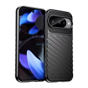 HUSĂ! - Silicon protector de telefon (rezistent la impact, cu dungi, model convex) BLACK Google Pixel 10, Pixel 10 Pro
