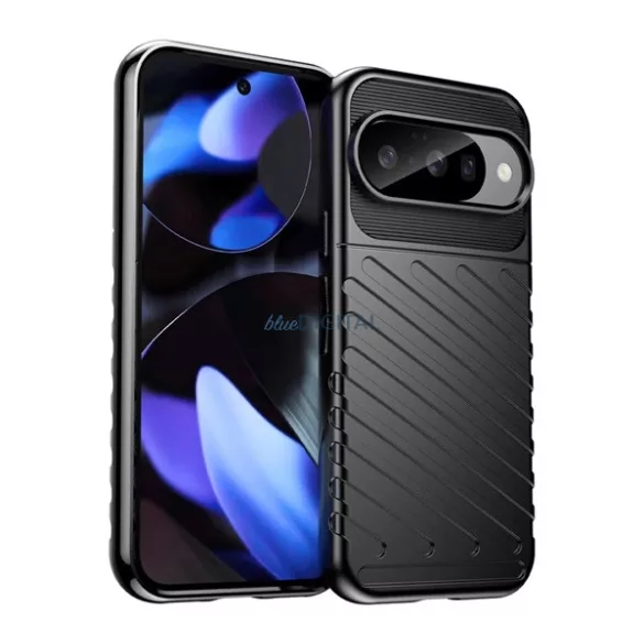 HUSĂ! - Silicon protector de telefon (rezistent la impact, cu dungi, model convex) BLACK Google Pixel 10, Pixel 10 Pro