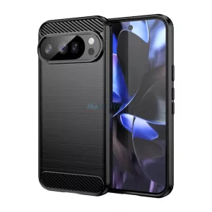 HUSĂ! - Silicon protector de telefon (rezistent la impact, bubble heel, periat, model de carbon) BLACK Google Pixel 10