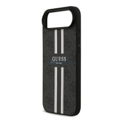   HUSĂ! - GUESS 4G PRINTED STRIPES silicon telefon protector (rezistent la șocuri, efect de piele din spate, MagSafe) BLACK Apple iPhone 17 Air