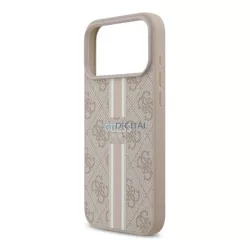  HUSĂ! - GUESS 4G PRINTED STRIPES silicon telefon protector (rezistent la șocuri, efect de piele spate, MagSafe) BRONZE Apple iPhone 17 Pro Max