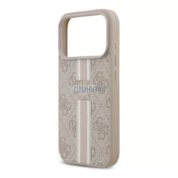   HUSĂ! - GUESS 4G PRINTED STRIPES silicon telefon protector (rezistent la șocuri, efect de piele spate, MagSafe) BRONZE Apple iPhone 17 Pro
