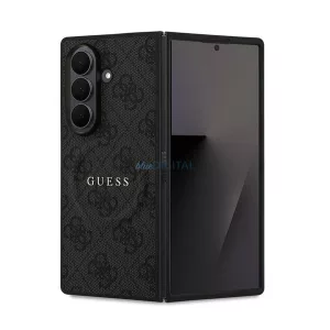HUSĂ! - GUESS 4G RING CLASSIC LOGO silicon protector de telefon (rezistent la șocuri, spate textil, MagSafe) BLACK Samsung Galaxy Z Fold7 (SM-F966)