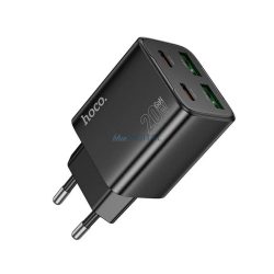   HOCO N55 Încărcător AC 2 USB+2 prize Type-C (20W, GaN, PD fast charger 3.0) NEGRU