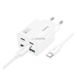   HOCO N56 încărcător de rețea 2 USB+2 prize Type-C (30W, GaN, PD fast charger 3.0 + cablu Type-C) ALB