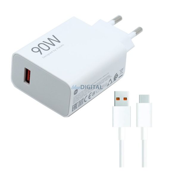 XIAOMI HYPERCHARGE COMBO încărcător de rețea priză USB (90W, încărcător rapid + cablu Type-C) ALB