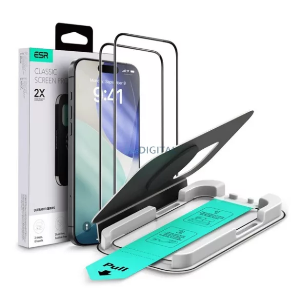 ESR ULTRAFIT Ecran de protecție din sticlă 2pcs (2.5D, 9H + Frame) pentru Apple iPhone 17, iPhone 16 Pro