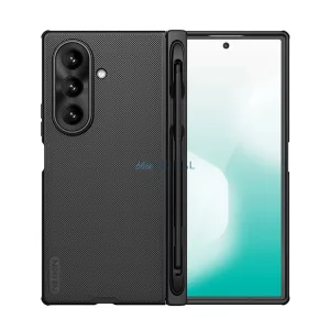 HUSĂ! - NILLKIN SUPER FROSTED FOLD plastic protector de telefon (cauciucat, suprafață aspră, suport de birou, creion tactil) NEGRU Samsung Galaxy Z Fold7 (SM-F966)