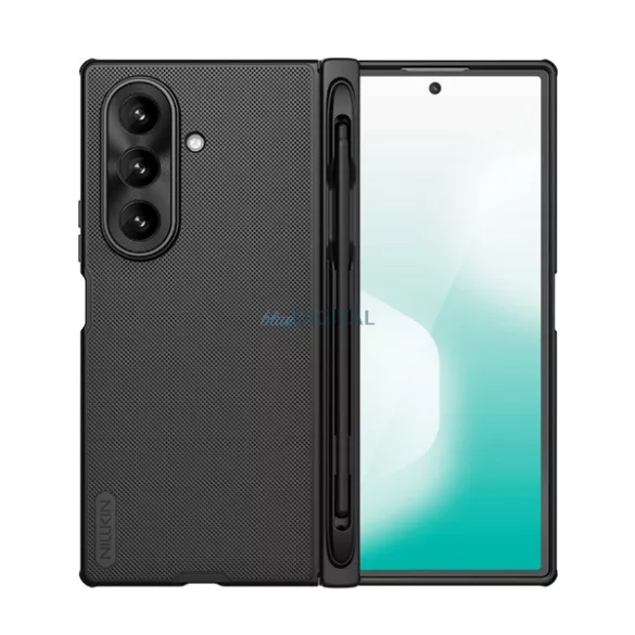 HUSĂ! - NILLKIN SUPER FROSTED FOLD plastic protector de telefon (cauciucat, suprafață aspră, suport de birou, creion tactil) NEGRU Samsung Galaxy Z Fold7 (SM-F966)