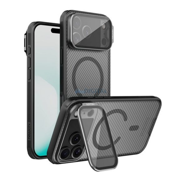 HUSĂ! - NILLKIN CAMSHIELD PROP MAGNETIC silicon protector de telefon (rezistent la șocuri, protector de cameră, protector spate, cu dungi) BLACK Apple iPhone 17 Pro Max