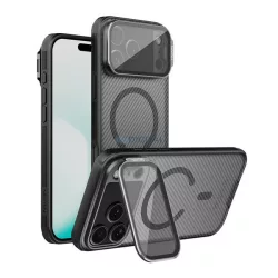   HUSĂ! - NILLKIN CAMSHIELD PROP MAGNETIC silicon protector de telefon (rezistent la șocuri, protector de cameră, protector spate, cu dungi) BLACK Apple iPhone 17 Pro