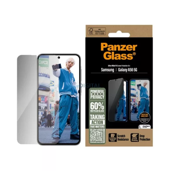 PANZERGLASS PRIVACY ULTRA-WIDE FIT ecran protector de sticlă (3D, vedere de protecție + cadru) BLACK Samsung Galaxy A56 5G (SM-A566)