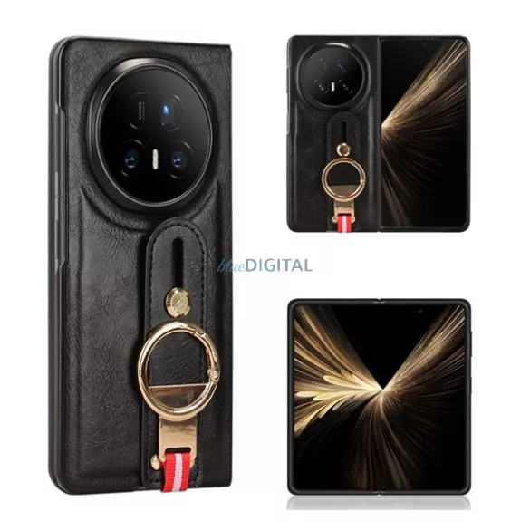 HUSĂ! - Protecție din plastic pentru telefon (capac spate cu efect de piele, inel de susținere, kickstand) BLACK Honor Magic V5
