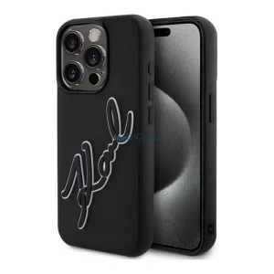 HUSĂ! - KARL LAGERFELD 3D RUBBER SIGNATURE Silicone Screen Protector (rezistent la șocuri, 3D) BLACK Apple iPhone 15 Pro