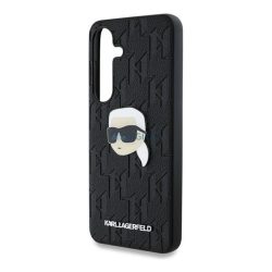   HUSĂ! - KARL LAGERFELD LEATHER MONOGRAM PIN LOGO KARL HEAD silicon protector de telefon (rezistent la șocuri, piele efect spate) BLACK Samsung Galaxy S25 (SM-S931)