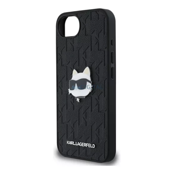 HUSĂ! - KARL LAGERFELD MONOGRAM CHOUPETTE HEAD PIN silicon protector de telefon (rezistent la șocuri, piele efect spate, MagSafe) BLACK Apple iPhone 16e