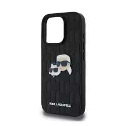   HUSĂ! - KARL LAGERFELD MONOGRAM KARL & CHOUPETTE HEAD PIN silicon protector de telefon (rezistent la șocuri, efect de piele spate) BLACK Apple iPhone 16 Pro