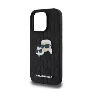 HUSĂ! - KARL LAGERFELD MONOGRAM KARL & CHOUPETTE HEAD PIN silicon protector de telefon (rezistent la șocuri, efect de piele spate) BLACK Apple iPhone 16 Pro