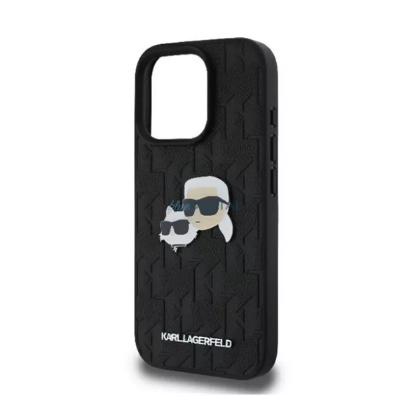 HUSĂ! - KARL LAGERFELD MONOGRAM KARL & CHOUPETTE HEAD PIN silicon protector de telefon (rezistent la șocuri, efect de piele spate) BLACK Apple iPhone 16 Pro